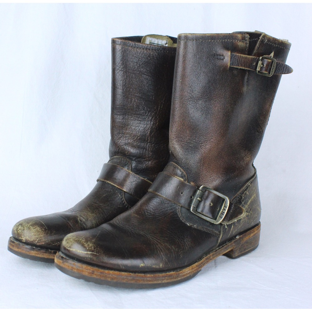Frye Veronica Short Engineer Boots Womens 7.5B Brown Leather Distressed 77511